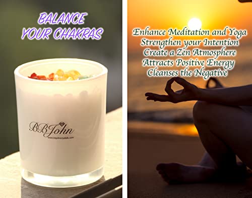 Chakra Crystal Candle - Manifestation Intention - Healing Crystals Gemstones - Seven Chakras Stones - Meditation - Spiritual Aromatherapy - Stress Relief, Relaxing & Balance - Natural Soy Wax #TOP3