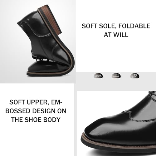 Men's Leather Chunky Heel Formal Oxford Shoes Vintage Pointed Toe Low Heel Non-Slip Business Lace-Up Dress Shoes for Wedding, Work, Evening Party3