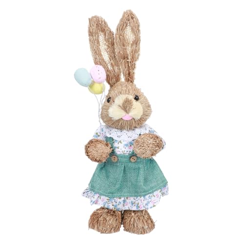 Alipis Colourful Straw Woven Bunny Figurine Handmade Rabbit Craft Easter Garden Ornament Random Style 35cm