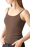 [バンビウォーター] カップ付き キャミソール ブラトップ 【特許取得】 レディース ブラキャミ 綿 リブ トップス バックオープン (XS,ブラウン)