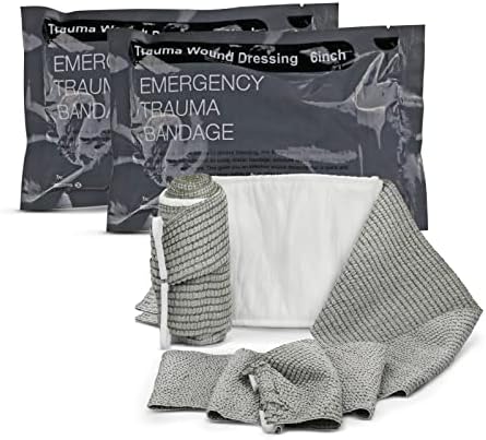 RISEN Israeli Bandage Vacuum Sterile Compression Bandages for First Aid Emergency Battle Wound Dressing Self-Rescue, 6 Inch, 2 Pack