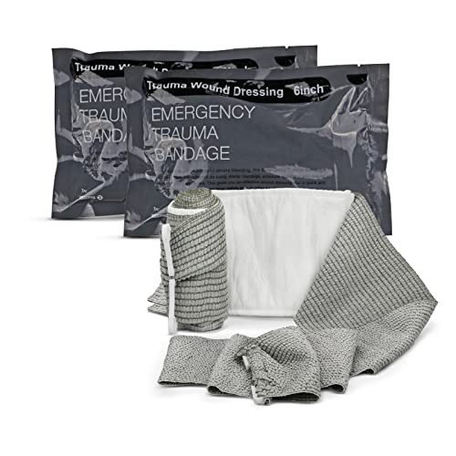 RISEN Israeli Bandage Vacuum Sterile Compression Bandages for First Aid Emergency Battle Wound Dressing Self-Rescue, 6 Inch, 2 Pack