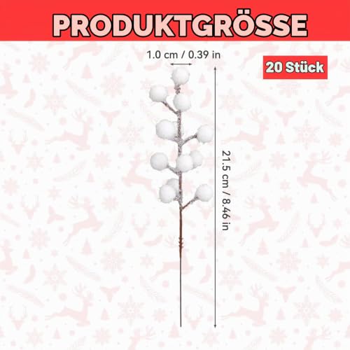 20 Stück Weiß Beeren Deko Weihnachten,Beerenzweig Künstlich,Gefälschte Zweige Stechpalme Deko 22 cm Länge, Leuchtende Farben,Dekoration für Weihnachten,Hochzeit,Handwerk und Heimornamente – Bild 2