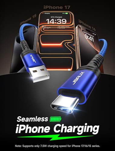 Image of JSAUX USB to USB C Cable 4-Pack (10ft+6.6ft+3.3ft+3.3ft), Blue | USB C Cable Fast Charging, USB Type C Charger Cord for iPhone 17 16 Pro Max, Samsung Galaxy, iPad