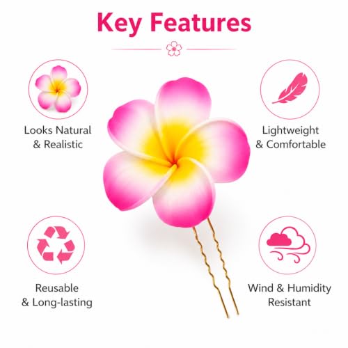 Image of Tia Crafts Colourful Hawaii Plumeria Flower Hair Clips for Women & Girls | Artificial Bridal Bun Hair Pin for Wedding, Beach & Party (Colourful Hawaii - 5)