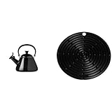 Le Creuset Wasserkessel Kone schwarz & Le Creuset Silikon-Accessoires Topflappen rund schwarz