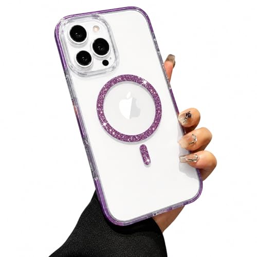 Image of VONZEE Compatible for iPhone 14 Pro Max Case Glitter Ring Cute Shiny Colorful Bling Case (Compatible with Magsafe) Transparent PC+TPU Glossy Shiny Cover for Girls Women,Grey