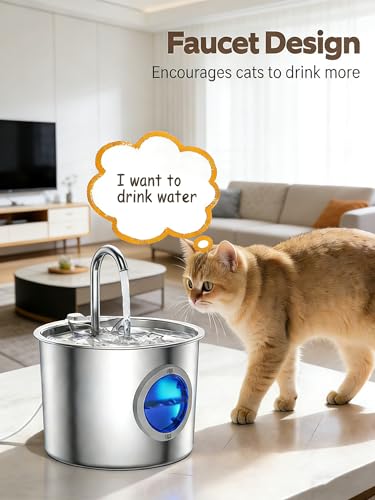 Image of Cat Water Fountain 2.2L for Drinking, Stainless Steel Cat Fountain ，Encourages Hydration with Fresh, Filtered Water