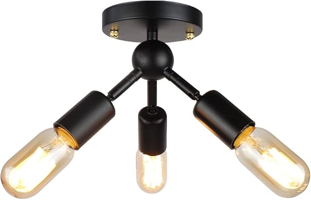ASCELINA Vintage Ceiling Light, Retro Ceiling ligting Industrial Chandeliers 3-Light Ceiling Lamp Fixture for Kitchen Living Room Dining Room Bedroom (Black)