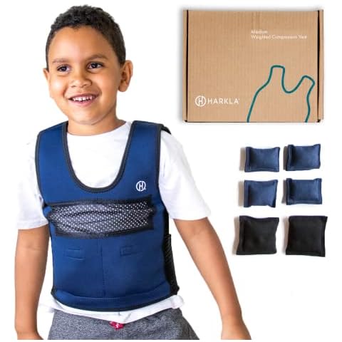 Harkla Weighted Vest for Kids - Neoprene Compression Vest - Ages 5 to 9 - Adjustable Kids Weighted Vest with 2lb weight - Breathable and Washable Compression Vest - Medium Cover