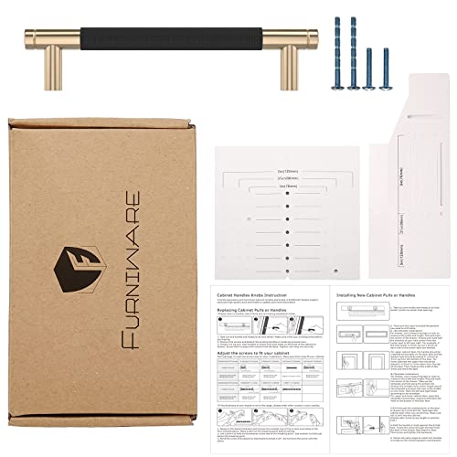 Furniware 10 Pack Cabinet Handles,3.75"/96Mm Hole Center Gold And Black Kitchen Cabinet Pulls Aluminum Handles Knurled Modern Hardware Drawer Pulls Oxidation Finish With Diamond Pattern #TOP5