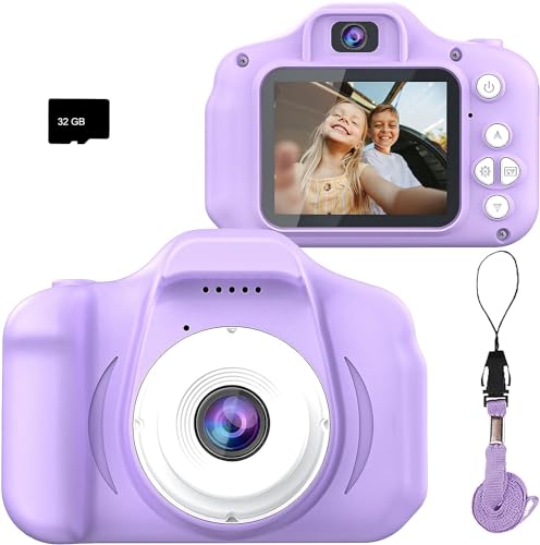 Seckton Kids Selfie Camera Christmas Birthday Gifts for Girls&Boys Age 3-9 HD Digital Video Cameras for Toddler Portable Toy for 3 4 5 6 7 8 Year Old Girls&Boys with 32GB SD Card (Light Purple)