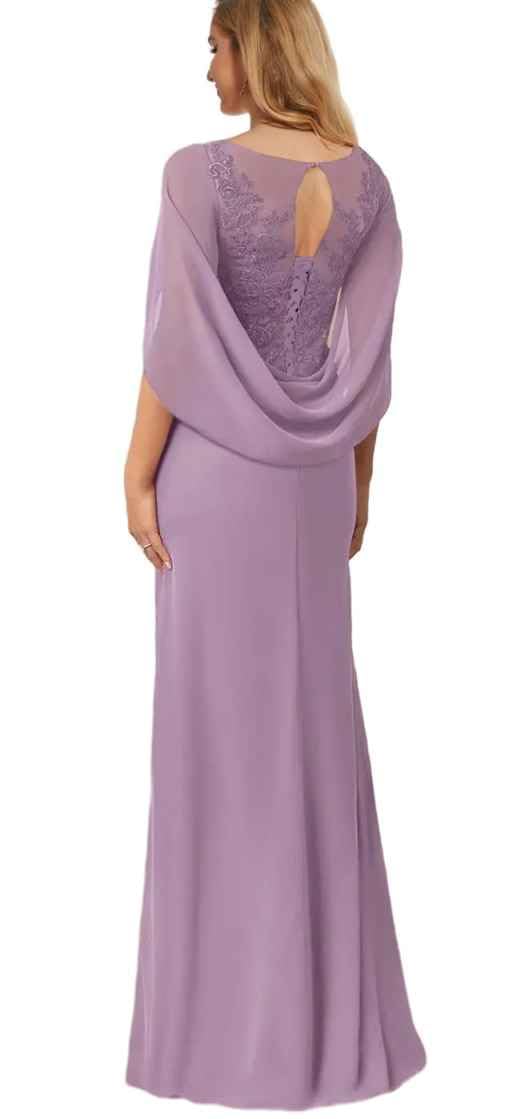 Damen Brautmutterkleid Rundhals Lang - Spitzen Abendkleid für Hochzeit Chiffon Maxi Hochzeitsgastkleider