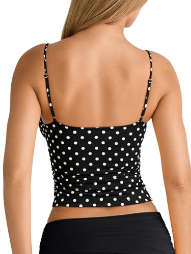 Image of PINKMSTYLE Women's Sexy V Neck Ruched Cami Top Sleeveless Spaghetti Double Layer Fitted Crop Tank Tops