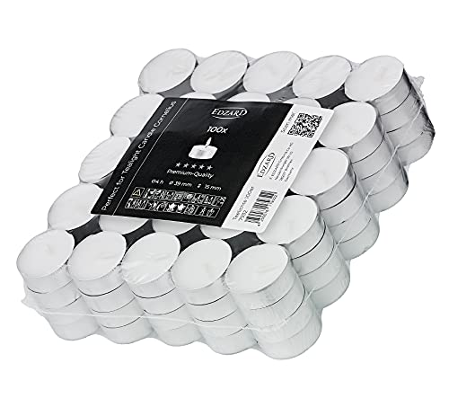 EDZARD 100 bougies chauffe-plat (Ø 39 mm blanc 4 h) – lumignons en paraffine longue durée pour décoration, fête, anniversaire & utilisation quotidienne