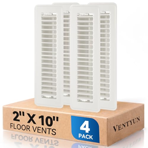 2 x 10 Floor Register Vent Covers 4-Pack Walkable Powder-Coated Metal RV Vent Covers with Adjustable Airflow Curved Safe Edges for Floor/Wall White