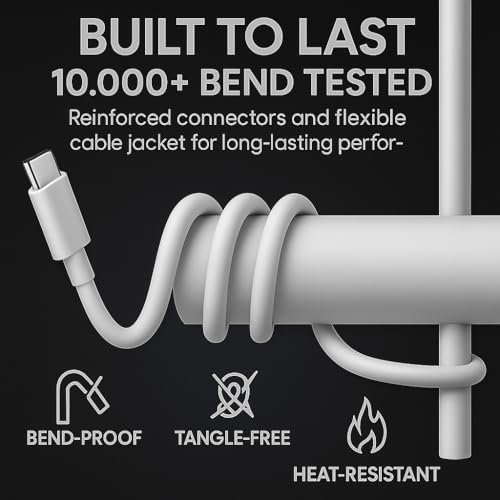 Image of Hoerrye 25W Type C to C PD 3.3 ft Fast Charging USB C Cable for Samsung M56 /M16 /M06 /M05 /M35 /F56 /F16 /F06 / F05 /Tablet /Laptop & Other 45 Watt USB-C Devices High Speed 480 Mbps Data Transfer, White