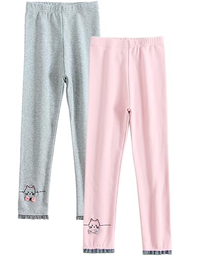 Kiench Girls Leggings Cotton Warm Thick Tights Pants Embroidery 2-Pack2