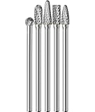 Sworker 5Pcs Long Carbide Burr Set 1/4' Shank Total L 4.3' Die Grinder Bits Rotary Rasp Attachment Cut Port Grind Metal Cast Iron Steel Aluminum Cylinder Head Engine Intake Exhaust Manifold Tight Area