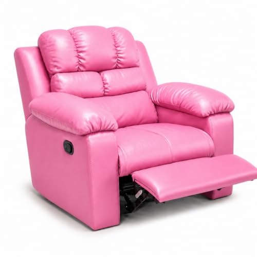 Image of Foire Electric Leather Recliner Chair with Swing & Rock Function | Relaxation Top Leather Reclining Armchair with Padded Headrest & Lumbar Support | Premium Comfort for Home, Office, Lounge, Pink