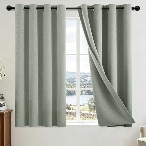 Image of COSVIYA 100% Blackout Sage Green Linen Curtains & Drapes 45 Inch Length | Light Blocking Full Room Darkening Grommet Insulated Thermal Window Panels for Bedroom /Living Room,52x45 inches,2 Panels
