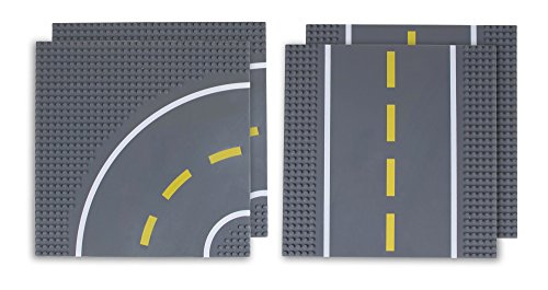 Strictly Briks - Bauplatten Straße - Geraden & Kurven - 100% kompatibel mit Allen führenden Marken - 10 x 10 (25,4 x 25,4 cm) - 4 Stück (2 gerade und 2 mit Kurven)