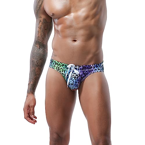 Thuizen Mens Hawaii Swim Briefs, Sexy Bikini Low-Rise Hawaiian Rainforest Printed Elastic Swimsuit (L, Leopard) #TOP3