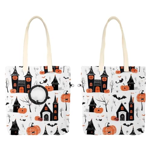 Bolsa portátil para gatos pequeños y perros Castle Pumpkins sin tirones 2