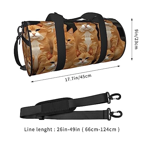 Sac de gym rond grande capacité en toile noire robuste avec imprimé félin original