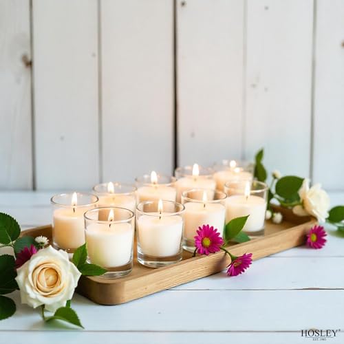 Image of Hosley 20-Pack White Unscented Votive Candles in Clear Glass Holders Hand Poured Wax for Timeless Elegance and Versatile Decor Illuminate Every Moment