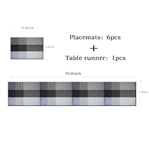 Bright Dream Placemats And Table Runner 11.8X70.8Inches Set For Kitchen Table Mats Easy To Clean Woven Vinyl Indoor Outdoor Placemat (1 Table Runner And 6 Placemats, Black+Gray) #TOP1