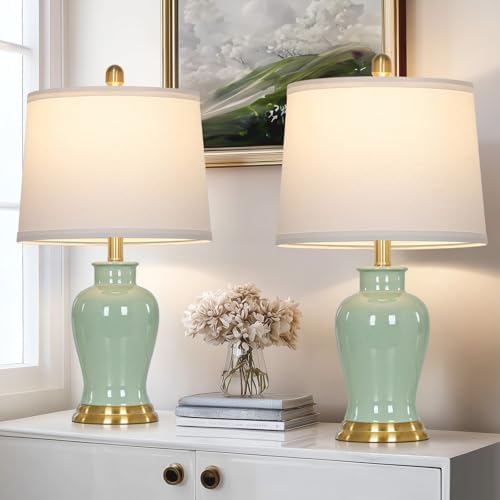 Ruzectt Green Ceramic Lamps Set of 2, 23" Modern Table Lamps for ...