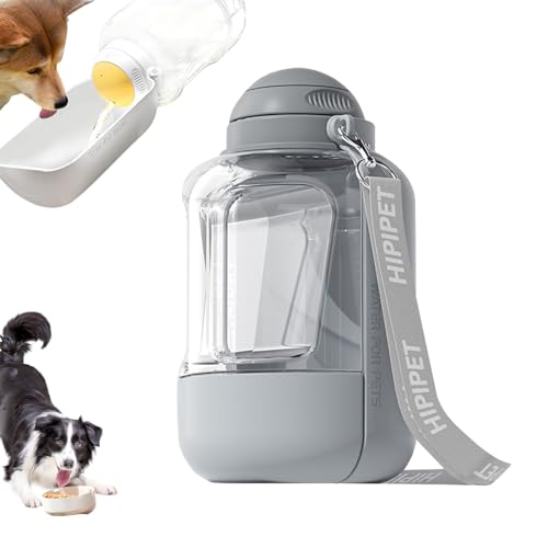 Trinkflasche Hunde für Unterwegs, 1000ML Hundetrinkflasche, Auslaufsicherer Tragbarer Trinkflasche Hund mit 300g Hundefutter Becher, 180°Faltbare Wasserflasche Hund für Täglich Spazieren Gehen Reisen