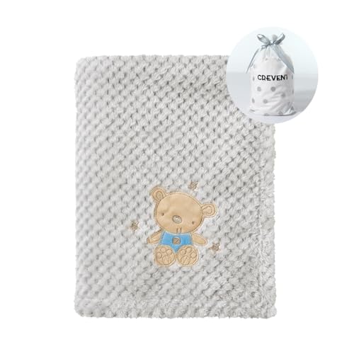 CREVENT 75cmX100cm Nette gemütliche Flauschige warme Babydecke für Mädchen Jungen Kleinkinder Bettwäsche Kinderbett Kinderwagen, Baby Dusche Geburtstag Neugeborenes Geschenk Grau-Baby Bär
