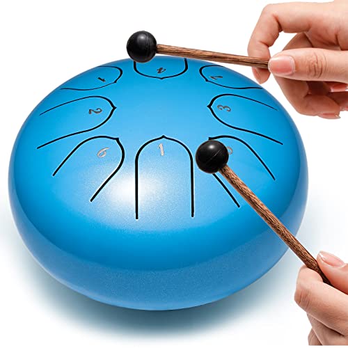 Lronbird Alloy Steel Tongue Drum, 6 Inches 8 Notes Handpan Percussion Instrument With Pad Bag Music Book Mallets, Chakra Tank Drums For Kids Adults Meditation Yoga Zen Healing, Unique Gifts (Blue) #TOP1