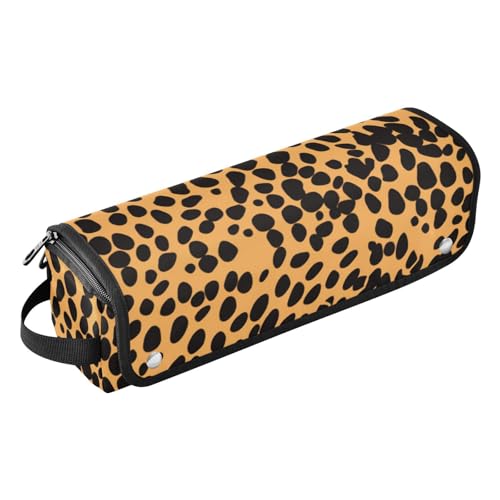 Organizador portátil para herramientas de peinado, leopardo negro marrón, con tapete resistente al calor para plancha de cabello, rizadora y otras herramientas