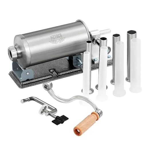 MZTOGR Sausage Stuffer - Stainless Steel Homemade Manual Sausage Maker Horizontal Meat Filling Kitchen Machine, Packed 8 Stuffing Tubes (2.5LBS)