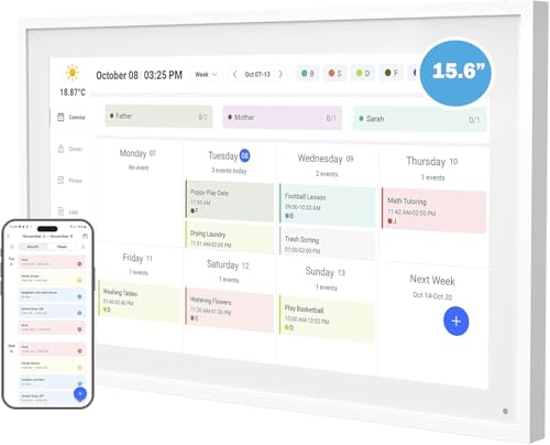 Image of 15.6 Inch Digital Calendar with Wall Mount Option, HD Touchscreen Planner, Wi-Fi sync, Color Coded Scheduling, Meal Planning, Chore Chart for Family and Home Organization