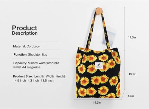 Image of Kawn Corduroy Tote Bag Aesthetic Cute Canvas Tote Bags for Women Washable Shoulder Bag with Inner Pocket for Go-to Everyday Bag for Work Beach Travel and Shopping Grocery