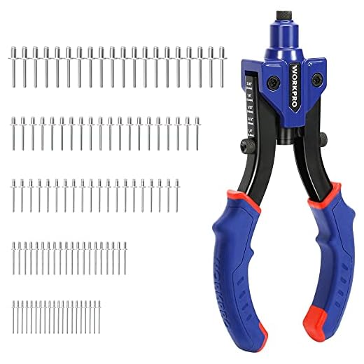 WORKPRO 10-Inch Manual Rivet Gun, Heavy Duty Riveter with 3 Interchangeable Heads (3 Nosepieces) and 100pcs Rivets, 5-in-1 Hand Riveter Set for Metal, Plastic, Repairing Truck Bed, Fixing Highway Sign