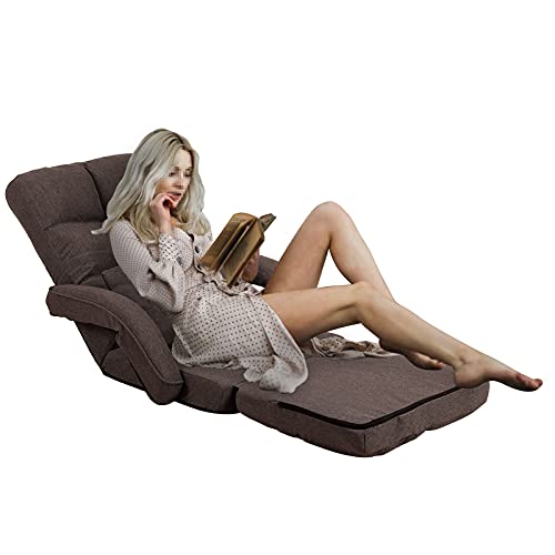 FLOGUOR Indoor Floor Chair with Armrest and Pillow Folding Chaise Lounge Sofa 42-Position Adjustable Comfy Gaming Recliner Chair Padded Seats for Adults QL8808CO
