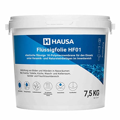 HAUSA Flüssigfolie Dichtfolie für Bad Dusche Küche 7,5kg bis 7,5m² blau Badabdichtung Duschabdichtung elastische Abdichtung unter Fliesen absolut wasserdicht lösemittelfrei Dichtmasse