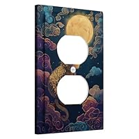 Fanciful Monkey Light Switch Cover Plate, Night Sky Blue with Moon and Clouds, Decorative Wall Accents, Thermoplastic Standard Size Single Duplex Outlet