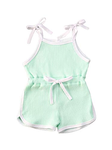 Muasaaluxi Kid Baby Girls One Piece Romper Solid Color Strap Bodysuit Jumpsuit Shorts Overalls Summer Outfits 6M-5Y (C-Light Green, 3-4Y)