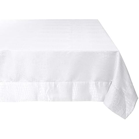 Violet Linen Luxurious Damask Crocodile Design Tablecloths, 70" X 180" - in White Cover
