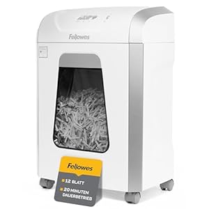 Fellowes papierversnipperaar 12 vel cross-cut (P4), papiervernietiger voor kantoor en thuiskantoor, Powershred FS-12C, krachtige papiervernietiger met 19 liter afvalbak, verwerkt creditcards, wit