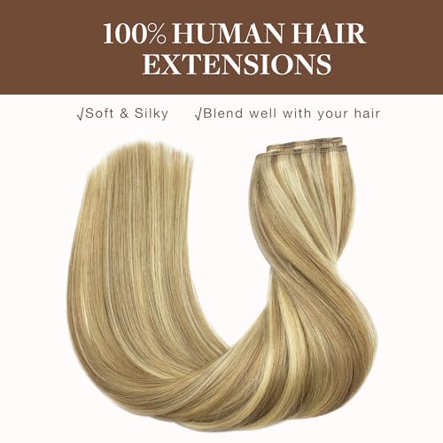 GOO GOO Extensões de cabelo humano, loiro claro destacado extensões de cabelo humano Remy loiro dour