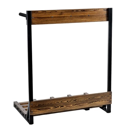 MyGift Freestanding Vertical Surfboard Storage Rack, Beach House Style Burnt Wood and Black Metal Wakeboard SUP Paddleboard Storage Stand - Holds up to 4 Boards
