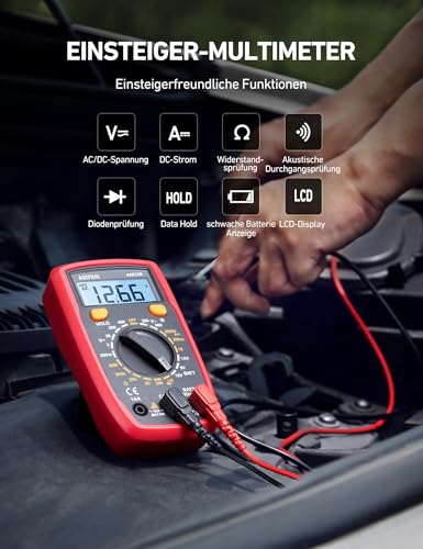 AstroAI Digital Multimeter voltmeter strommessgerät Tester Messung von AC/DC Spannung, DC Strom, Widerstand, Diode, Kontinuität Messinstrument mit großes LCD-Anzeige und Hintergrundbeleuchtung,Schwarz