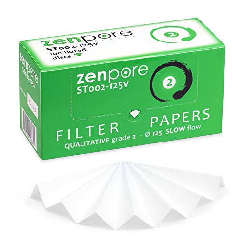 12.5 Cm Fluted Filter Paper, Pre-Pleated (Folded), Qualitative Grade 2 - Zenpore Slow Flow 125 Mm (100 Discs) #TOP23